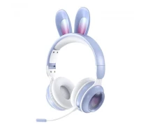 Купить - наушники  Беспроводные детские наушники KE-01 с ушками кролика и LED подсветкой Голубой