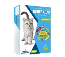 Купить - противопаразитарное средство для кота  Противопаразитарные капли Контр Удар от блох, клещей и волосоедов для котят весом 0,5-2 кг, 3 пипетки/уп