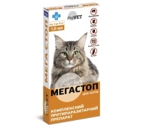 Купить - противопаразитарное средство для кота  Капли на холку для котов 4-8 кг МегаСтоп ProVet от блох клещей глистов 1 мл №4 Природа