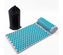 Купить - массажный коврик и принадлежности  Массажный коврик Аппликатор Кузнецова + валик массажер для спины/шеи/ног/стоп/головы/тела OSPORT Серо-бирюзовый (apl-005)