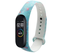 Купить - аксессуар к смарт-чсасам  Силиконовый ремешок с рисунком для Xiaomi Mi Band 3/4 (Фламинго / Бирюзовый) (902983)