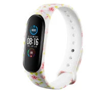 Купить - аксессуар к смарт-чсасам  Силиконовый ремешок с рисунком для Xiaomi Mi Band 5 / 6 (Розовые цветы / Белый) (925999)