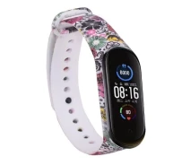 Купить - аксессуар к смарт-чсасам  Силиконовый ремешок с рисунком для Xiaomi Mi Band 5 / 6 (Розы / Белый) (926000)