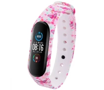 Купить - аксессуар к смарт-чсасам  Силиконовый ремешок с рисунком для Xiaomi Mi Band 5 / 6 (Розовые бабочки / Белый) (925998)