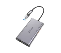 Купить - кардридер  USB хаб 9-в-1 Promate PrimeHub-MST USB-C PD/2хHDMI/VGA/2xUSB3.2/2xUSB2.0/RJ45 Grey (primehub-mst.grey)