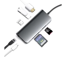 Купить - кардридер  USB-хаб Prologix 7-in-1 Type-C to HDMI+2xUSB3.0+PD+Lan+TF+SD (PR-WUC-105B) [77281]