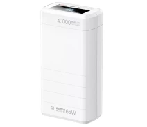 Купить - power bank  Power bank REMAX RPP-310 PD65W + QC3.0 (22.5W) 40000 mAh с быстрой зарядкой для ноутбука и дисплеем White