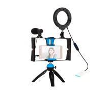 Купить - набор блогера  Комплект блогера Puluz PKT3025L 4в1 (постоянный свет, штативное крепление, держатель для телефона, микрофон)