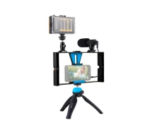 Купить - набор блогера  Комплект блогера Puluz PKT3023 4в1 (постоянный свет, штативное крепление, держатель для телефона, микрофон)