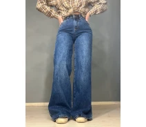 Купить - женские джинсы  Джинсы женские LDM 0138 Palazzo Jeans свободные широкие от бедра высокая талия синие, синий, 28, 28, 74 см, 108 см