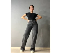Купить - женские джинсы  Джинсы женские Dragon 8101 palazzo jeans палаццо ровные от бедра стрейчевые темно-серые, темно-серый, З2, З2, 87 см, 120 см