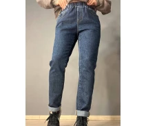 Купить - женские джинсы  Джинсы женские Vanver 8003 MOM jeans с резинкой на талии увеличенные размеры высокая посадка темно-синий, темно-синий, 32, З2, 82 см, 105 см