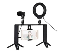 Купить - набор блогера  Набор блогера Puluz 4in1 (ring light, mount, phone holder, microphone) (PKT3028)