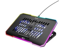 Купить - стол и подставку для ноутбука  Подставка куллер для ноутбука Hoco DH19 с RGB подсветкой и отделением для телефона 2 USB 17" Черный (DH19 )