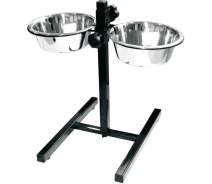 Купить - миску и контейнер для собак  Стояк с мисками Croci Dinner Set регулируемый 2х28 см 4.75 л Серебристо-черный (8023222061996)