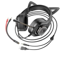 Купить - наушники  Наушники HOCO Cute cat luminous cat ear gaming headphones W107 розовые вставки (109374)
