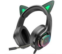 Купить - наушники  Игровые наушники с ушками Hoco W107 Cute cat luminous cat ear gaming headphones Phantom Черно-Зеленые
