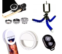 Купить - набор блогера  Набор Блогера 4 в 1: Штатив для телефона, Bluetooth кнопка, Селфи кольцо, Набор линз