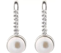 Купить - серебряную серьгу  Серьги из серебра с куб. циркониями и жемчугами (культ.) (1650248)