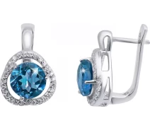 Купить - серебряную серьгу  Серьги из серебра с куб. циркониями и кварцем (145411)