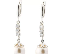 Купить - серебряную серьгу  Серьги из серебра с куб. циркониями и жемчугами (культ.) (1650287)