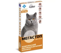 Купить - противопаразитарное средство для собаки  ТМ Природа Капли от блох, клещей, нематод и дирофилярий ТМ Природа ProVET МегаСтоп 4 пипеток по 0.5 мл на холку для котов до 4 кг
