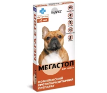 Купить - противопаразитарное средство для собаки  ТМ Природа Капли от блох, клещей, нематод и дирофилярий ТМ Природа ProVET МегаСтоп 4 пипеток по 1 мл на холку для собак от 4 до 10 кг