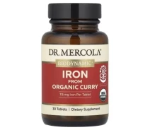 Купить - кормовые добавки для сельскохозяйственных животных  Минералы Dr. Mercola Железо из органического карри, Iron From Organic Curry, 30 таблето (MCL-21346)
