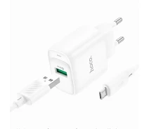 Купить -  Сетевое зарядное устройство HOCO C140A QC3.0 18Вт с кабелем Micro-USB, белое