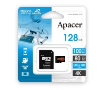 Купить - карту памяти  Карта памяти Apacer microSDXC UHS-I U3 128GB V30 A2 +SD адаптер (AP128GMCSX10U8-R)