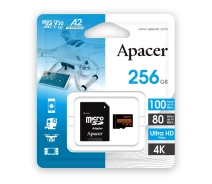 Купить - карту памяти  Карта памяти Apacer microSDXC UHS-I U3 256GB V30 A2 +SD адаптер (AP256GMCSX10U8-R)
