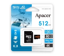 Купить - карту памяти  Карта памяти Apacer microSDXC UHS-I U3 512GB V30 A2 +SD адаптер (AP512GMCSX10U8-R)