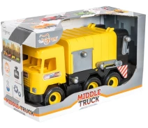 Купить - машинку, модель техники  Машинка Tigres "Middle truck" мусоровоз (желтый) в коробке (39492)