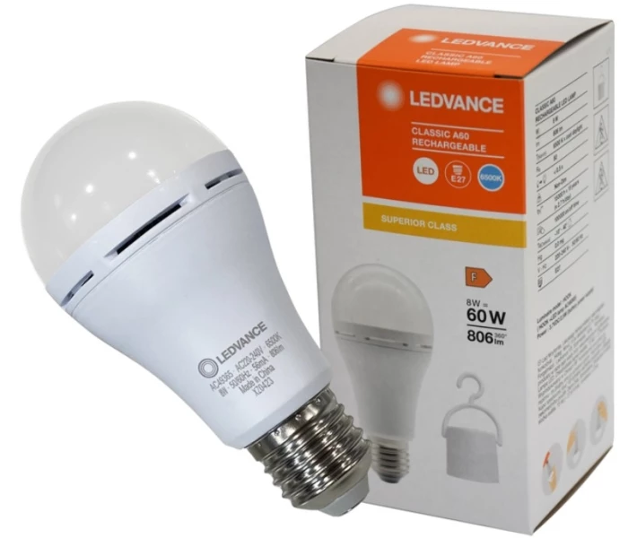 Фото - LED-лампу Лампа акумуляторна LEDVANCE 8Вт 1800mAh 6500К E27 A60 (4099854102431)