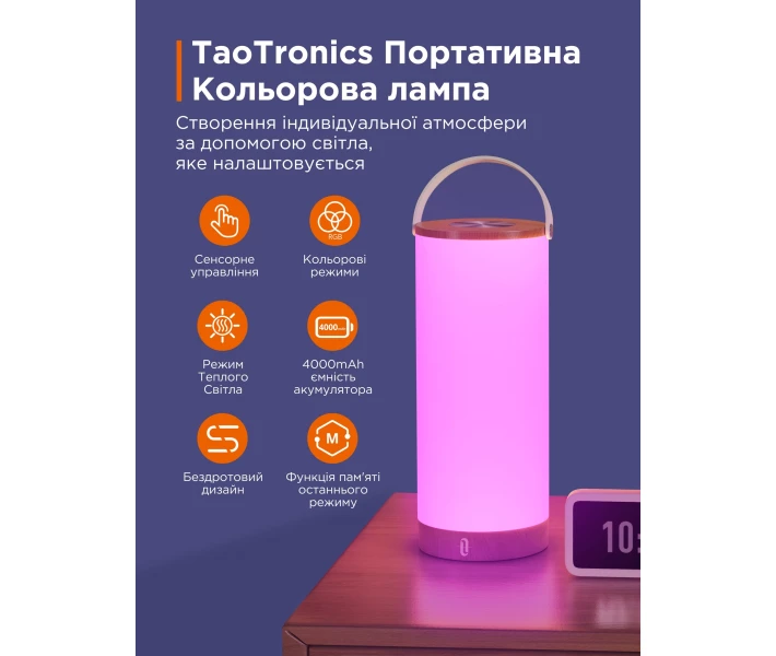 Фото - нічник Настільна лампа нічник TaoTronics TT-DL23 PRO RGB 5W 4000mAh 2700-3000K