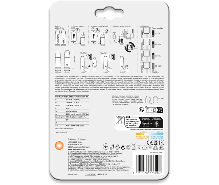 Фото - нічник Нічник LEDVANCE NIGHTLUX LANTERN POWERBANK 0,5W 1000mAh 3000-4000K білий (4058075570207)