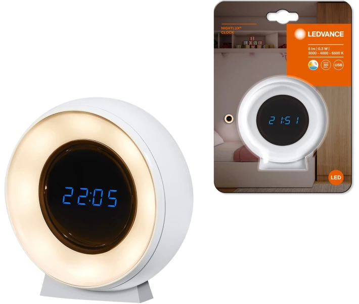Фото - нічник Нічник LEDVANCE NIGHTLUX CLOCK 0,3W 500mAh 6500K білий (4058075757721)