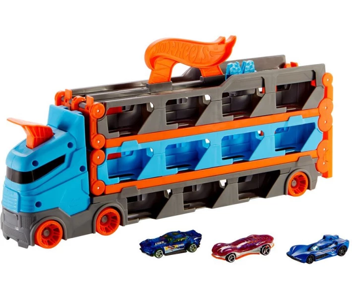 Фото - іграшковий гараж, паркінг, трек Трек Hot Wheels City Вантажівка-транспортер Супергонки 2 в 1 (GVG37)