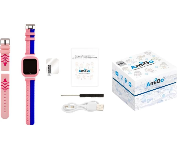 Фото - Смарт-годинники Дитячий смарт-годинник AmiGo GO004 Splashproof Camera + LED Pink