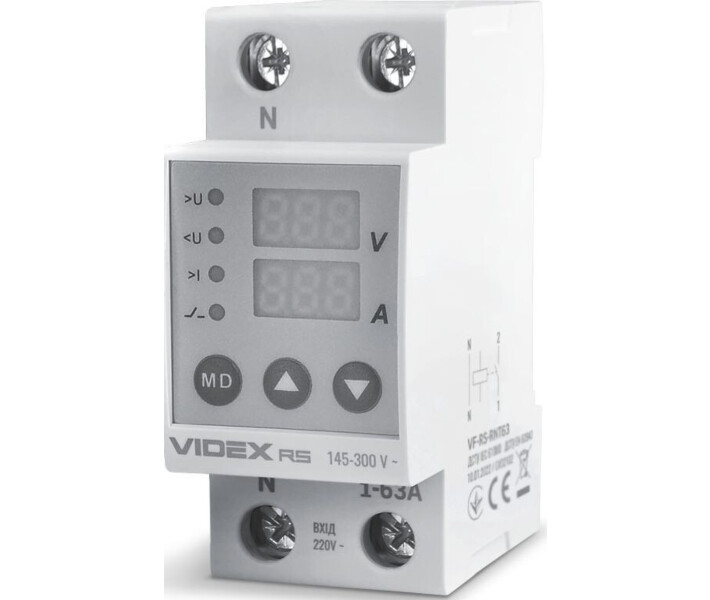 Фото - реле контролю напруги Реле VIDEX RESIST 145-300В 1-63А (VF-RS-RNT63)
