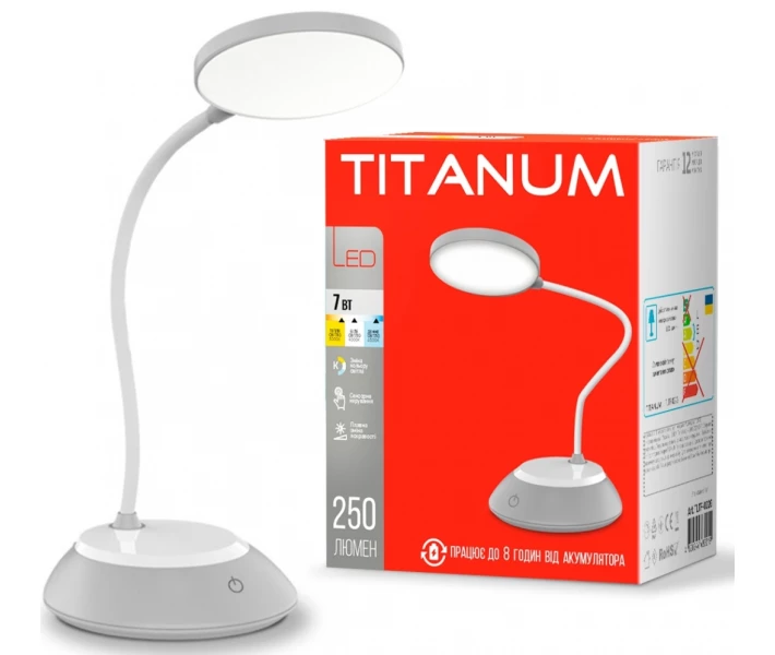 Фото - настільний світлодіодний світильник Акумуляторна настільна LED лампа TITANUM 7W (2 АКБ *1200mAh) (TLTF-022G) сіра