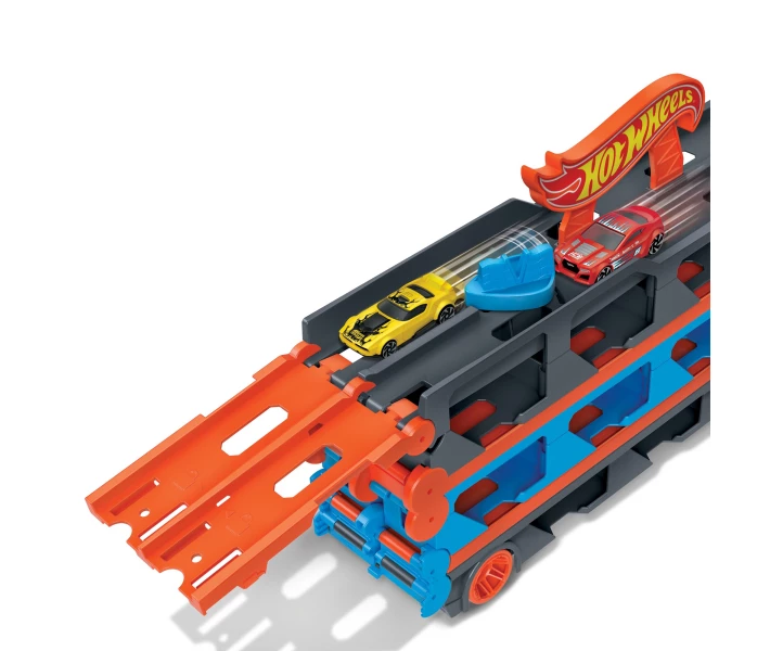 Фото - іграшковий гараж, паркінг, трек Трек Hot Wheels City Вантажівка-транспортер Супергонки 2 в 1 (GVG37)
