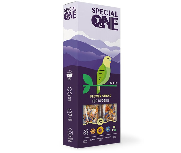 Фото - ласощі для птаха Палички Special One Квіткові для хвилястих папуг 90 г (4823082423477)