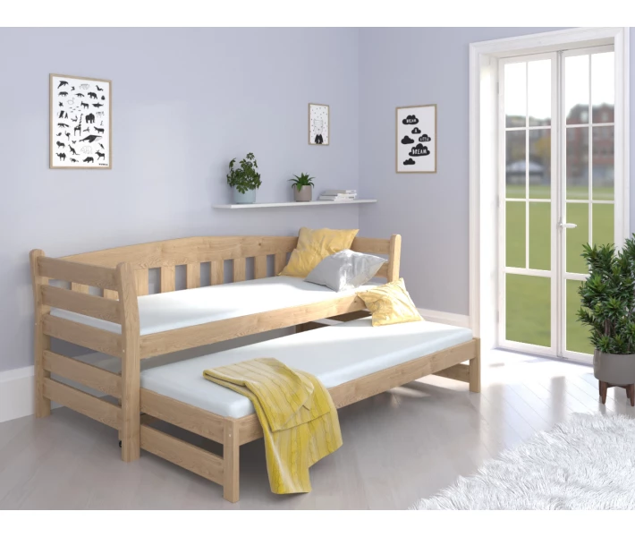 Фото - кровать Ліжко односпальне з додатковим спальним місцем із натурального дерева Тедді Duo 90х200 бук Luna (без матраца)
