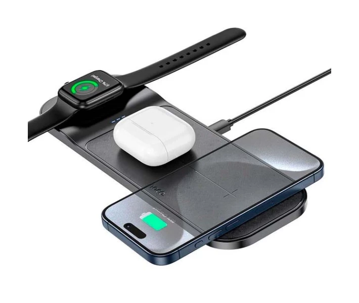 Фото - зарядний пристрій для телефону і планшета Зарядний бездротовий пристрій Hoco CQ5 (3 в 1) магнітний 22.5W для iPhone/Samsung/Xiaomi, для навушників, для годинників Чорний