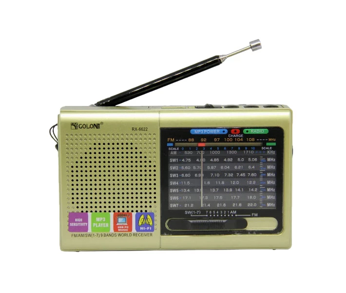 Фото - радіоприймач Радіоприймач колонка MP3 колонка USB Golon RX-6622 з ремінцем золотистий