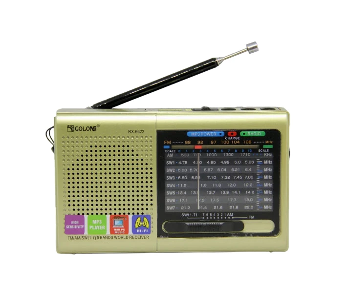 Фото - радіоприймач Радіоприймач колонка MP3 колонка USB Golon RX-6622 з ремінцем золотистий