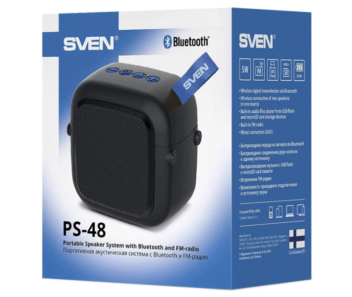 Фото - портативну колонку Колонка SVEN PS-48 Black (5 Вт, TWS, Bluetooth, FM, USB, microSD, 500мА * год)