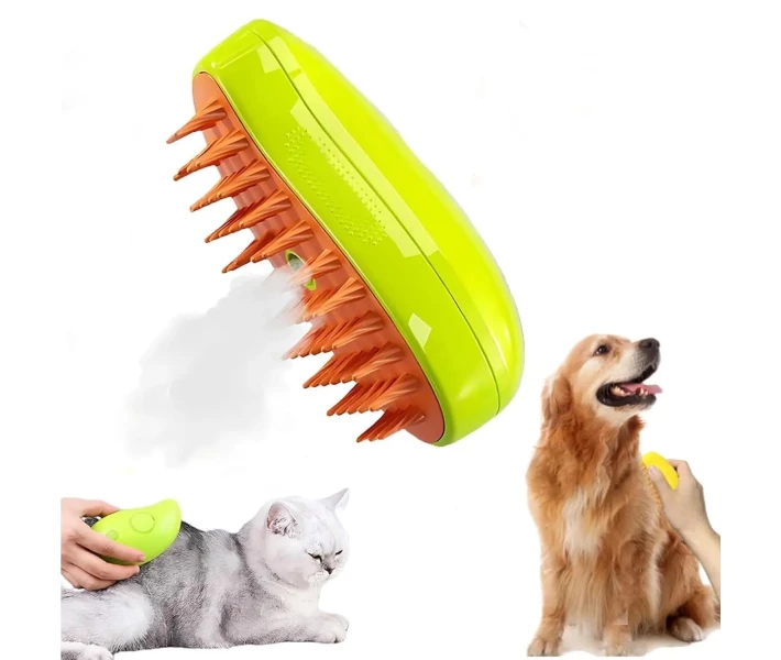 Фото - інструмент для грумінгу Парова щітка масажер спрей 3 в 1 PET SPRAY MASSAGE BRUSH для вичісування собак і котів з паровим розпилювачем - зелена (48856215)
