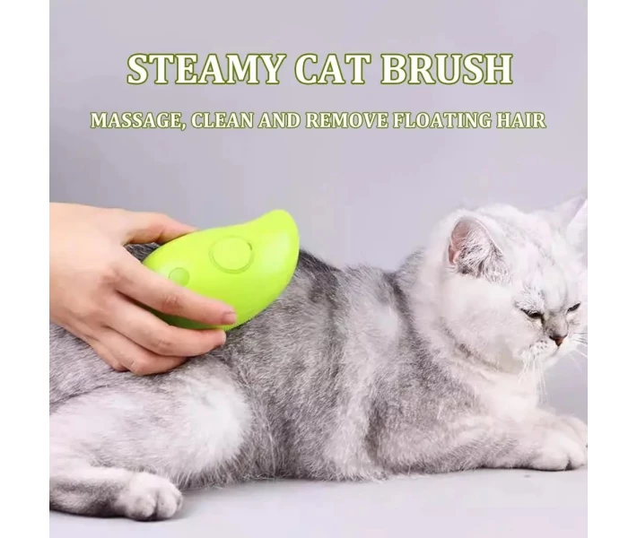 Фото - інструмент для грумінгу Парова щітка масажер спрей 3 в 1 PET SPRAY MASSAGE BRUSH для вичісування собак і котів з паровим розпилювачем - зелена (48856215)